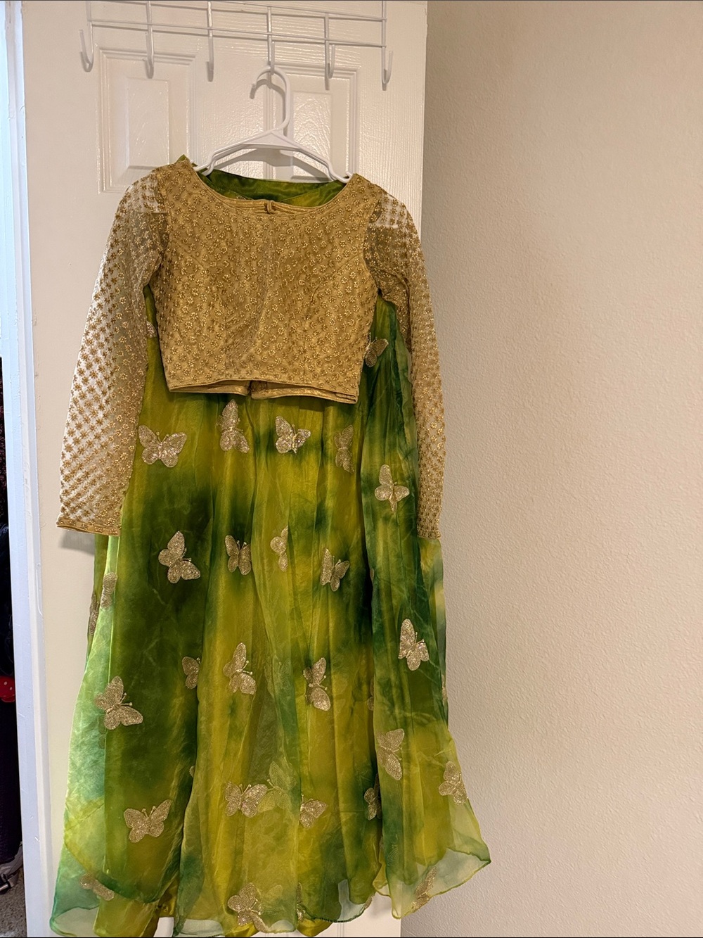 Girls Green and Gold Embellished Party Dress